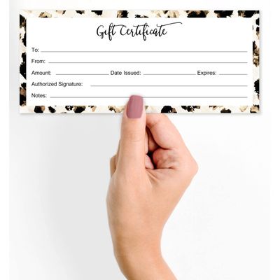 Certificados em Branco com Estampa de Pele de Animal para Negócios, Spa/Salão, Casamento, 45 Cupons DIY, 23 x 9,7 cm - Inkdotpot 22,86 Cm × 9,65 Cm / Branco