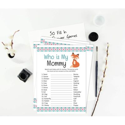 50 Cartões Alfabeto Infantil ABC Animais da Selva para Chá de Bebê Itens para Festa - Inkdotpot 12,7 Cm × 17,78 Cm / Branco - Quem é Minha Mamãe
