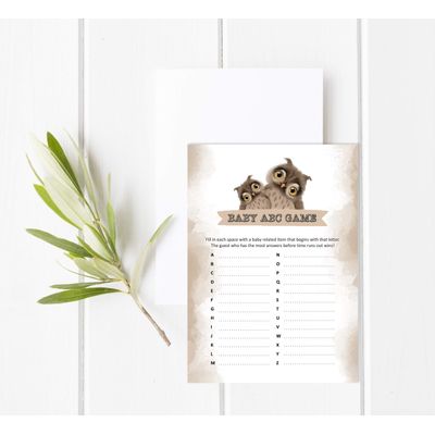 Conjunto com 50 Jogos para Chá de Bebê Jogo Alfabeto ABC Coruja Pássaro Suprimentos para Festa - Inkdotpot 12,7 Cm × 17,78 Cm / Marrom - Jogo de Palavras do Bebê