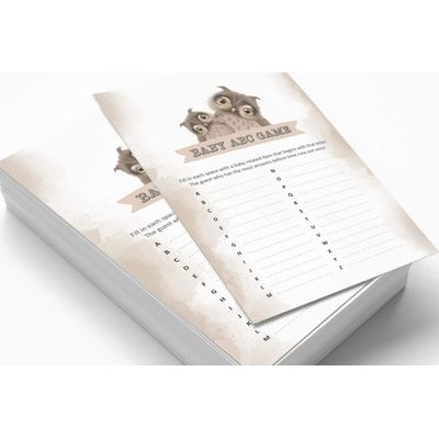 Conjunto com 50 Jogos para Chá de Bebê Jogo Alfabeto ABC Coruja Pássaro Suprimentos para Festa - Inkdotpot 12,7 Cm × 17,78 Cm / Marrom - Jogo de Palavras do Bebê