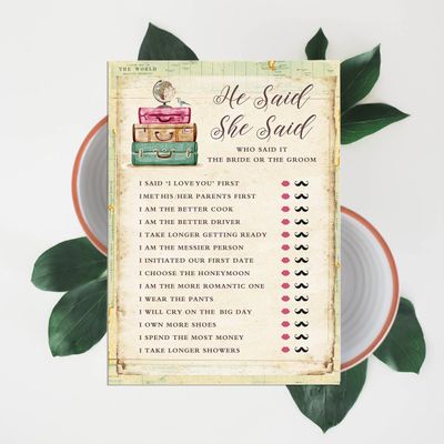 Cartões Quadrados em Branco para Chá Nupcial e Despedida de Solteira, Preenchíveis, 50 Unidades para Jogo de Viagem - Inkdotpot 12,7 Cm × 17,78 Cm / Amarelo - Ele Disse, Ela Disse