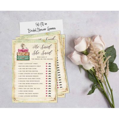 Cartões Quadrados em Branco para Chá Nupcial e Despedida de Solteira, Preenchíveis, 50 Unidades para Jogo de Viagem - Inkdotpot 12,7 Cm × 17,78 Cm / Amarelo - Ele Disse, Ela Disse