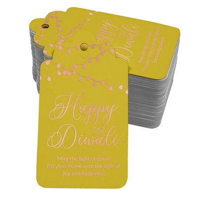 Etiquetas Pendentes de Papel Metalizado 'Happy Diwali' para Lembrancinhas - Inkdotpot 50 Etiquetas Metalizadas / Amarelo - Ouro Rosé