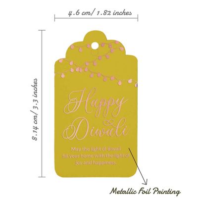 Etiquetas Pendentes de Papel Metalizado 'Happy Diwali' para Lembrancinhas - Inkdotpot 50 Etiquetas Metalizadas / Amarelo - Ouro Rosé
