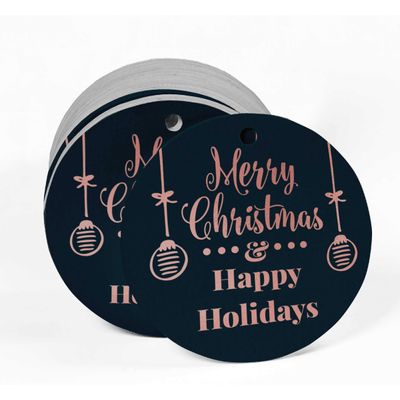 Etiquetas de Papel Metalizado para Pendurar 'Feliz Natal e Boas Festas' para Lembrancinhas - Inkdotpot 100 Etiquetas Metalizadas / Azul - Ouro Rosé