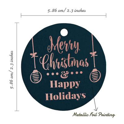 Etiquetas de Papel Metalizado para Pendurar 'Feliz Natal e Boas Festas' para Lembrancinhas - Inkdotpot 100 Etiquetas Metalizadas / Azul - Ouro Rosé
