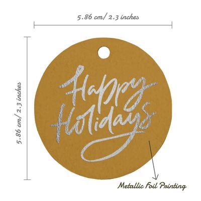 Etiquetas Para Pendurar Em Papel Metalizado "Happy Holiday" Para Lembrancinhas - Inkdotpot 50 Etiquetas Metalizadas / Dourado - Prata