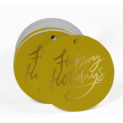 Etiquetas Para Pendurar Em Papel Metalizado "Happy Holiday" Para Lembrancinhas - Inkdotpot 50 Etiquetas Metalizadas / Dourado - Prata