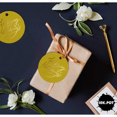 Etiquetas Para Pendurar Em Papel Metalizado "Happy Holiday" Para Lembrancinhas - Inkdotpot 50 Etiquetas Metalizadas / Dourado - Prata