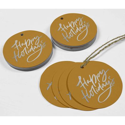 Etiquetas Para Pendurar Em Papel Metalizado "Happy Holiday" Para Lembrancinhas - Inkdotpot 50 Etiquetas Metalizadas / Dourado - Prata