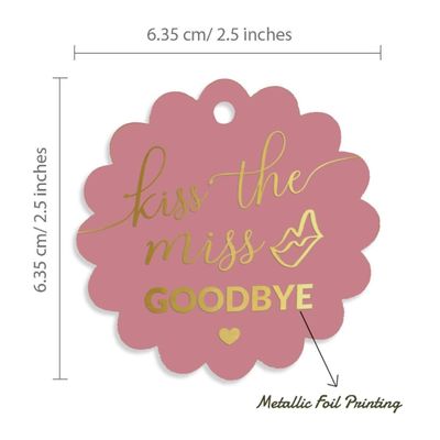 Etiquetas de Papel Metalizado para Lembrancinhas de Despedida de Solteira 'Kiss The Miss Goodbye' - Inkdotpot 100 Etiquetas Metalizadas / Rosa - Dourado