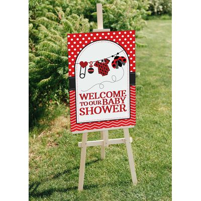 Placa de Boas-Vindas para Chá de Bebê (Menina), Coleção para Festa, Tema Joaninha, Pacote com 1, 46 x 30 cm - Inkdotpot 45,72 Cm × 30,48 Cm / Branco