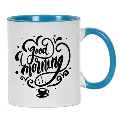 Caneca de Cerâmica para Café 325 ml 'Bom Dia' Saudação/Desejo Matinal - Inkdotpot 325 Ml / Azul