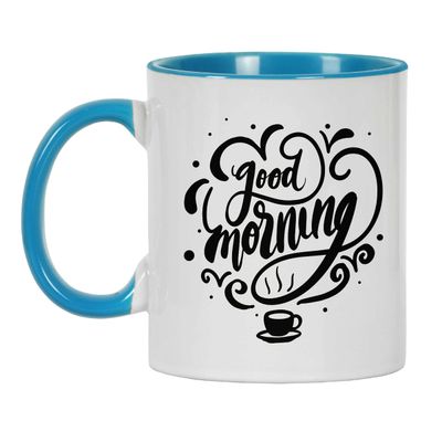 Caneca de Cerâmica para Café 325 ml 'Bom Dia' Saudação/Desejo Matinal - Inkdotpot 325 Ml / Azul