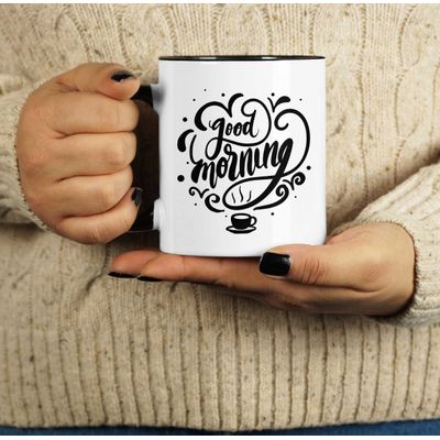 Caneca de Cerâmica para Café 325 ml 'Bom Dia' Saudação/Desejo Matinal - Inkdotpot 325 Ml / Azul