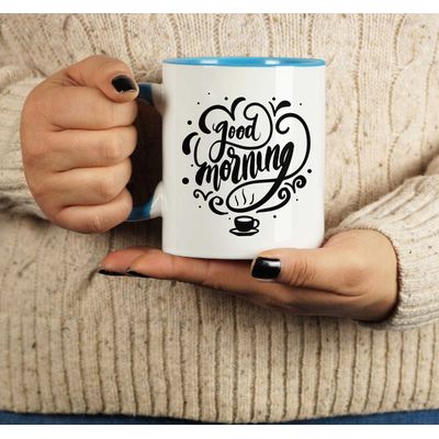Caneca de Cerâmica para Café 325 ml 'Bom Dia' Saudação/Desejo Matinal - Inkdotpot 325 Ml / Azul