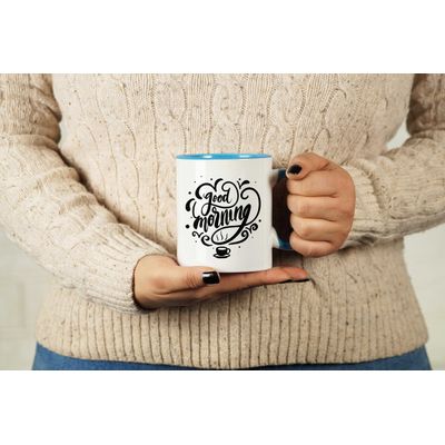 Caneca de Cerâmica para Café 325 ml 'Bom Dia' Saudação/Desejo Matinal - Inkdotpot 325 Ml / Azul