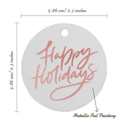 Etiquetas de Papel Happy Holiday para Lembrancinhas com Foil Metalizado para Pendurar - Inkdotpot 50 Etiquetas Metalizadas / Branco - Ouro Rosé