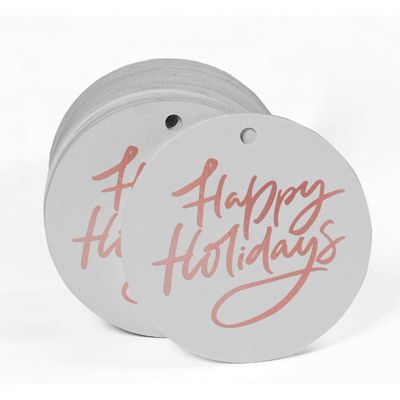 Etiquetas de Papel Happy Holiday para Lembrancinhas com Foil Metalizado para Pendurar - Inkdotpot 50 Etiquetas Metalizadas / Branco - Ouro Rosé