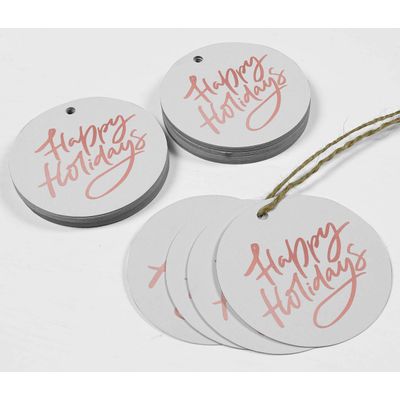 Etiquetas de Papel Happy Holiday para Lembrancinhas com Foil Metalizado para Pendurar - Inkdotpot 50 Etiquetas Metalizadas / Branco - Ouro Rosé