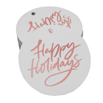 Etiquetas de Papel Happy Holiday para Lembrancinhas com Foil Metalizado para Pendurar - Inkdotpot 50 Etiquetas Metalizadas / Branco - Ouro Rosé