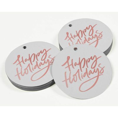 Etiquetas de Papel Happy Holiday para Lembrancinhas com Foil Metalizado para Pendurar - Inkdotpot 50 Etiquetas Metalizadas / Branco - Ouro Rosé