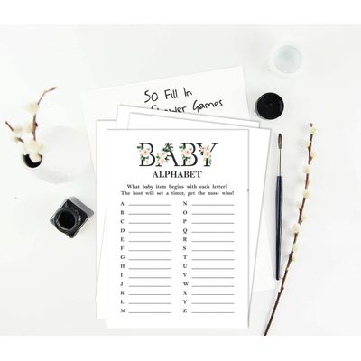 Conjunto para Chá de Bebê Unissex com 50 Cartões Alfabeto ABC, Itens para Festa - Inkdotpot 12,7 Cm × 17,78 Cm / Branco - Quem Disse Isso (Papai)