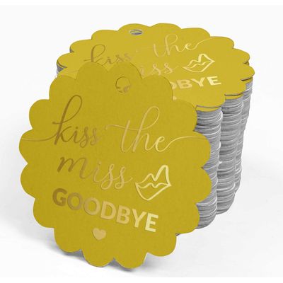 Etiquetas Penduradas para Garrafas 'Kiss The Miss Goodbye' para Despedida de Solteira, Metalizadas, Lembrancinhas - Inkdotpot 50 Etiquetas Metalizadas / Dourado - Prata