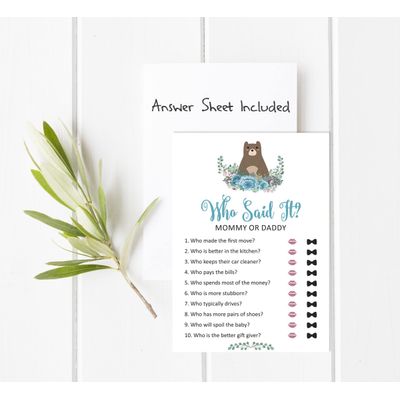 Conjunto para Chá de Bebê com 50 Cartões Alfabeto ABC Animais da Selva É Um Menino É Uma Menina Suprimentos para Festa - Inkdotpot 12,7 Cm × 17,78 Cm / Branco - Quem Disse Isso: Mamãe ou Papai?