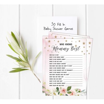 Conjunto com 50 Cartões Alfabeto ABC para Chá de Bebê Floral Revelação de Gênero É um Menino É uma Menina Suprimentos para Festa - Inkdotpot 12,7 Cm × 17,78 Cm / Branco - Quiz da Mamãe