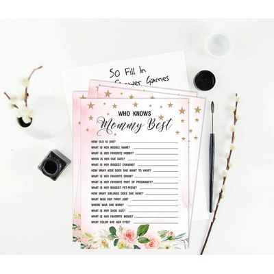 Conjunto com 50 Cartões Alfabeto ABC para Chá de Bebê Floral Revelação de Gênero É um Menino É uma Menina Suprimentos para Festa - Inkdotpot 12,7 Cm × 17,78 Cm / Branco - Quiz da Mamãe