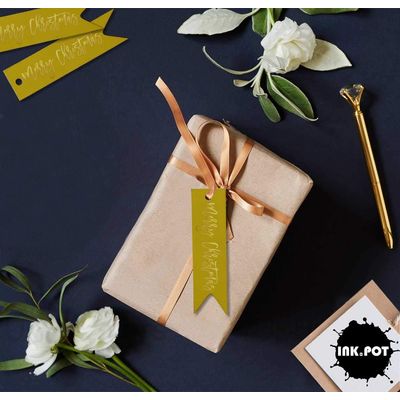 Etiquetas de Garrafa 'Feliz Natal' Metalizadas para Lembrancinhas - Inkdotpot 50 Etiquetas Metalizadas / Amarelo - Dourado