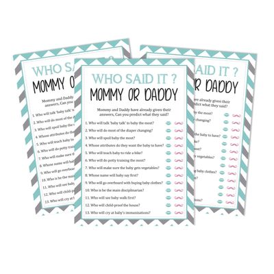 Jogo Divertido 'Mamãe ou Papai: Quem Disse?' É Menino, É Menina - Conjunto Chevron com 50 Cartões para Chá de Bebê - Inkdotpot 12,7 Cm × 17,78 Cm / Branco