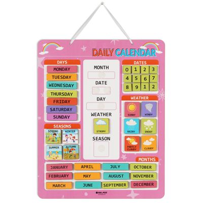 Meu Primeiro Calendário de Parede Pré-Escolar, Mês/Data/Dia/Clima/Estação (42 Peças), Calendário Educacional, 37x29 cm - Rosa - Inkdotpot 36,83 Cm × 29,21 Cm / Rosa