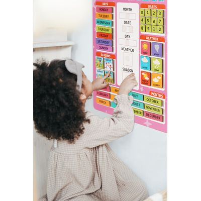 Meu Primeiro Calendário de Parede Pré-Escolar, Mês/Data/Dia/Clima/Estação (42 Peças), Calendário Educacional, 37x29 cm - Rosa - Inkdotpot 36,83 Cm × 29,21 Cm / Rosa