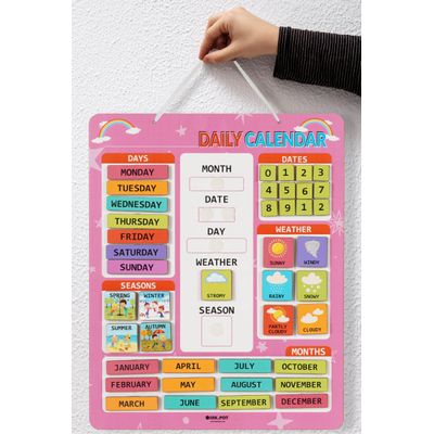 Meu Primeiro Calendário de Parede Pré-Escolar, Mês/Data/Dia/Clima/Estação (42 Peças), Calendário Educacional, 37x29 cm - Rosa - Inkdotpot 36,83 Cm × 29,21 Cm / Rosa