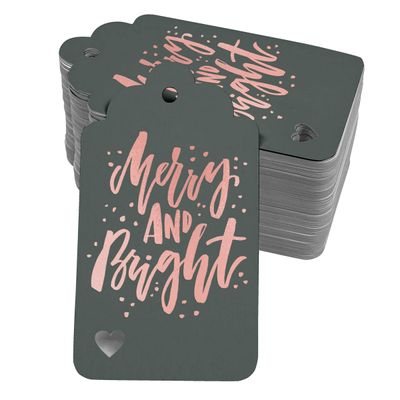 Etiquetas Pendentes Metalizadas para Lembrancinhas de Garrafas de Natal 'Merry And Bright' - Inkdotpot 50 Etiquetas Metalizadas / Cinza - Ouro Rosé