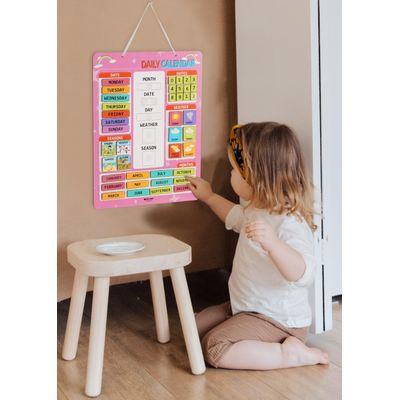 Meu Primeiro Calendário de Parede Pré-Escolar, Mês/Data/Dia/Clima/Estação (42 Peças), Calendário Educacional, 37x29 cm - Rosa - Inkdotpot 36,83 Cm × 29,21 Cm / Rosa