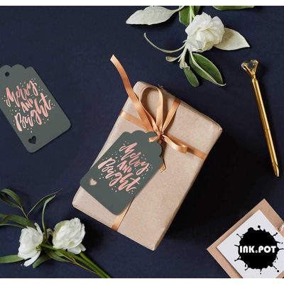 Etiquetas Pendentes Metalizadas para Lembrancinhas de Garrafas de Natal 'Merry And Bright' - Inkdotpot 50 Etiquetas Metalizadas / Cinza - Ouro Rosé
