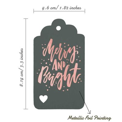 Etiquetas Pendentes Metalizadas para Lembrancinhas de Garrafas de Natal 'Merry And Bright' - Inkdotpot 50 Etiquetas Metalizadas / Cinza - Ouro Rosé