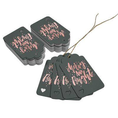 Etiquetas Pendentes Metalizadas para Lembrancinhas de Garrafas de Natal 'Merry And Bright' - Inkdotpot 50 Etiquetas Metalizadas / Cinza - Ouro Rosé