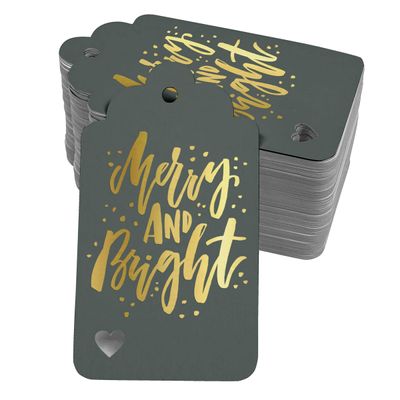 Etiquetas Pendentes Metalizadas para Lembrancinhas de Garrafas de Natal 'Merry And Bright' - Inkdotpot 50 Etiquetas Metalizadas / Cinza - Ouro Rosé