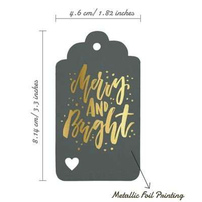 Etiquetas Pendentes Metalizadas para Lembrancinhas de Garrafas de Natal 'Merry And Bright' - Inkdotpot 50 Etiquetas Metalizadas / Cinza - Ouro Rosé