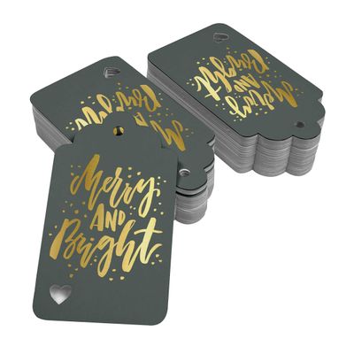 Etiquetas Pendentes Metalizadas para Lembrancinhas de Garrafas de Natal 'Merry And Bright' - Inkdotpot 50 Etiquetas Metalizadas / Cinza - Ouro Rosé