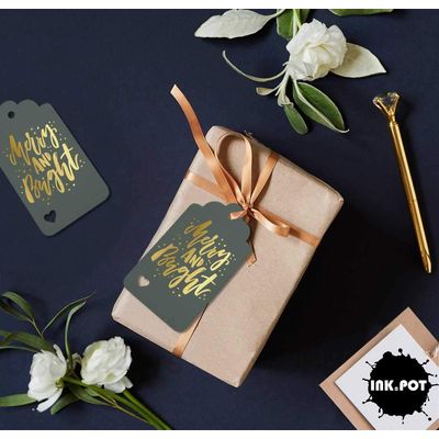 Etiquetas Pendentes Metalizadas para Lembrancinhas de Garrafas de Natal 'Merry And Bright' - Inkdotpot 50 Etiquetas Metalizadas / Cinza - Ouro Rosé