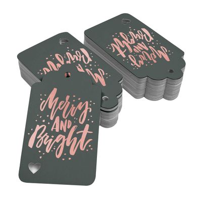 Etiquetas Pendentes Metalizadas para Lembrancinhas de Garrafas de Natal 'Merry And Bright' - Inkdotpot 50 Etiquetas Metalizadas / Cinza - Ouro Rosé