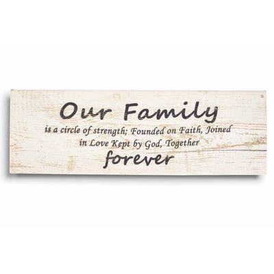Tela Canvas Esticada: Nossa Família É Um Círculo de Força; Fundada na Fé, Unida no Amor, Mantida por Deus, Juntos para Sempre - Inkdotpot 15,24 Cm × 43,18 Cm / Bege