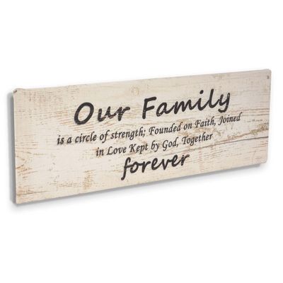 Tela Canvas Esticada: Nossa Família É Um Círculo de Força; Fundada na Fé, Unida no Amor, Mantida por Deus, Juntos para Sempre - Inkdotpot 15,24 Cm × 43,18 Cm / Bege
