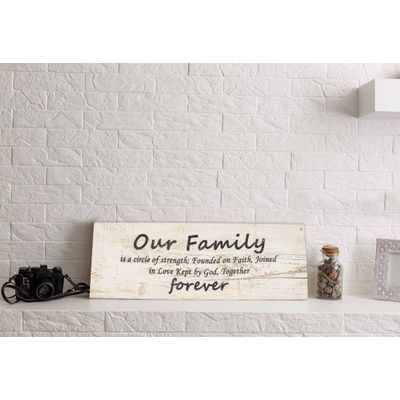 Tela Canvas Esticada: Nossa Família É Um Círculo de Força; Fundada na Fé, Unida no Amor, Mantida por Deus, Juntos para Sempre - Inkdotpot 15,24 Cm × 43,18 Cm / Bege