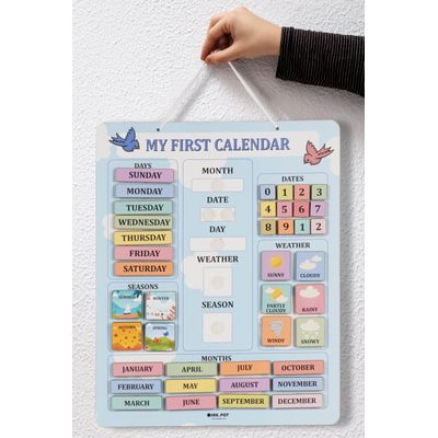 Meu Primeiro Painel de Calendário Pré-Escola (Parede/Sala de Aula) Mês/Data/Dia/Clima/Estação, 42 Peças, 37 x 29 cm - Inkdotpot 36,83 Cm × 29,21 Cm / Azul